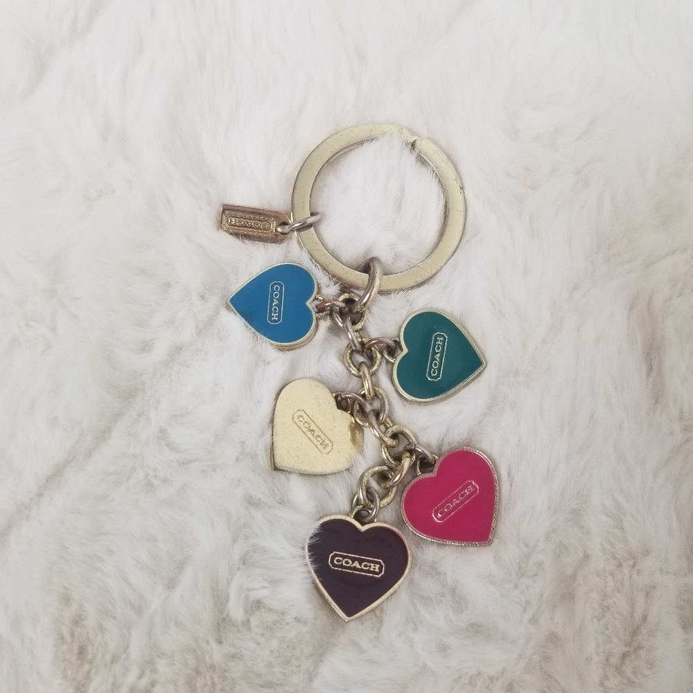Coach gold colorful rainbow heart keychain